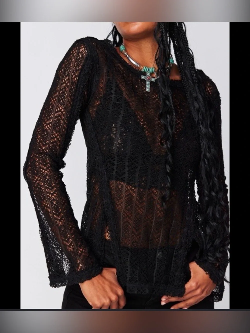 NEW Free People Black On The Road Twisted Top XL Womens